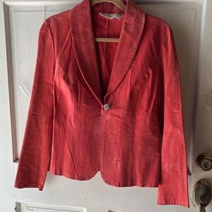 Kim Rogers Coral Leather Single-Button Shawl-Collar Jacket